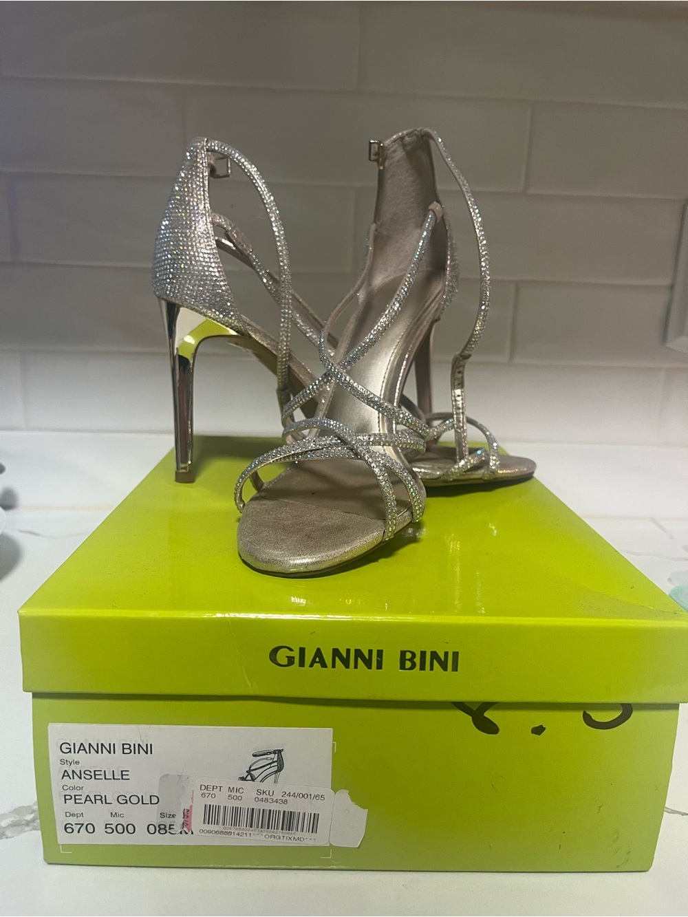 Gianni Bini Silver Rhinestone Strappy Stiletto Sandals